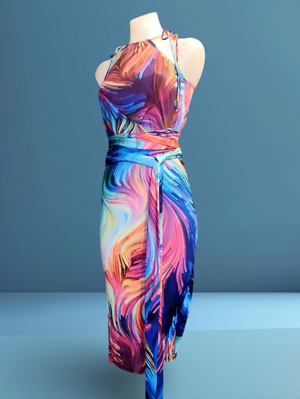POSH by V Abstract Halter Dress 14' w a seperate Wrap so many styling options SM - Picture 2 of 10